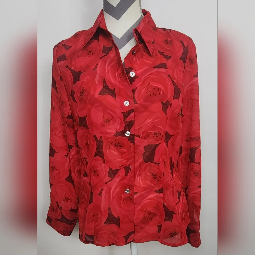 Apostrophe red and black rose top, size 10 - Picture 2 of 4